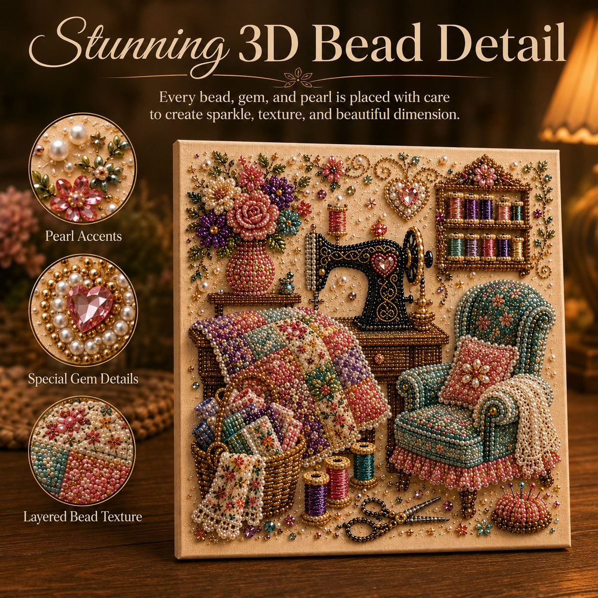 Original catalog imagery showing Sewing Room bead, pearl and gem details