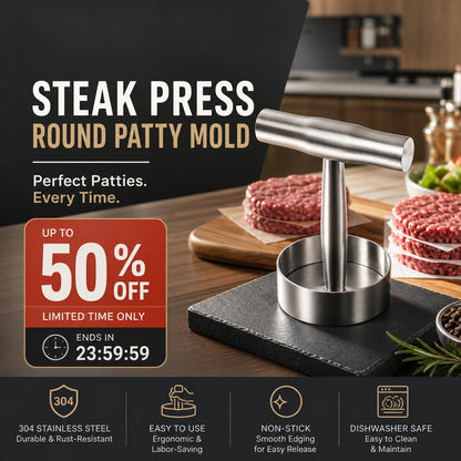 🥩Steak Press Round Patty Mold | Food‑Grade 304 Stainless Steel Burger Patty Maker