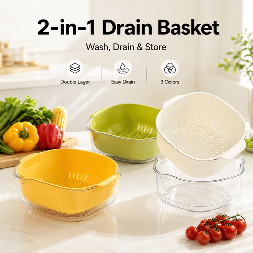 2-in-1 Double-Layer Fruit & Vegetable Drain Basket