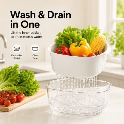 2-in-1 Double-Layer Fruit & Vegetable Drain Basket