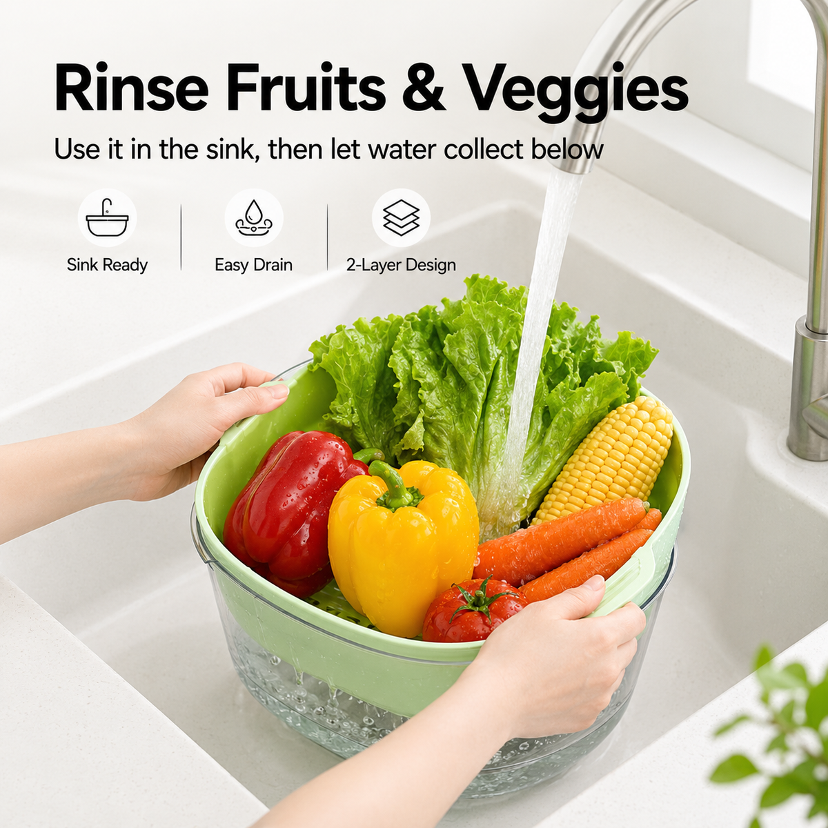 2-in-1 Double-Layer Fruit & Vegetable Drain Basket