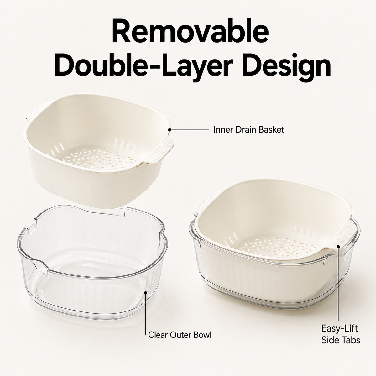 2-in-1 Double-Layer Fruit & Vegetable Drain Basket