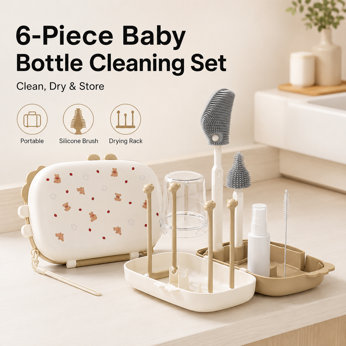 6-Piece Portable Baby Bottle Cleaning Set