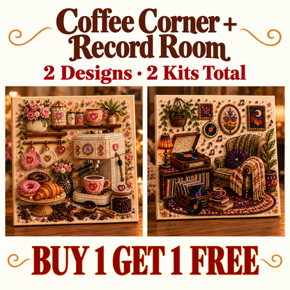 Blush Coffee Corner and Retro Record Room: two different canvas kits, one of each, no frames