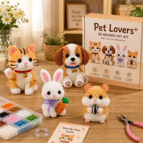 🔥HOT SALE 50% OFF🎁⚡5K+ SOLD! Almost Gone-💥✨ DIY 3D Beaded Animal Craft Kit – 8 Cute Animal Themes for Kids