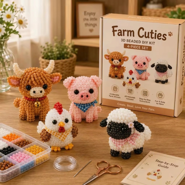 🔥HOT SALE 50% OFF🎁⚡5K+ SOLD! Almost Gone-💥✨ DIY 3D Beaded Animal Craft Kit – 8 Cute Animal Themes for Kids
