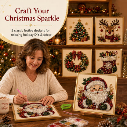 DIY Christmas Pearl Diamond Painting Art Kit With Frame - five festive designs