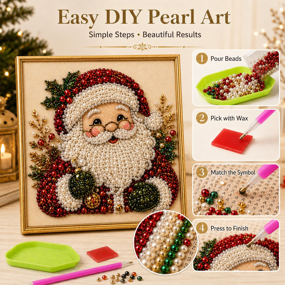 Easy DIY pearl art steps with pen, wax and tray